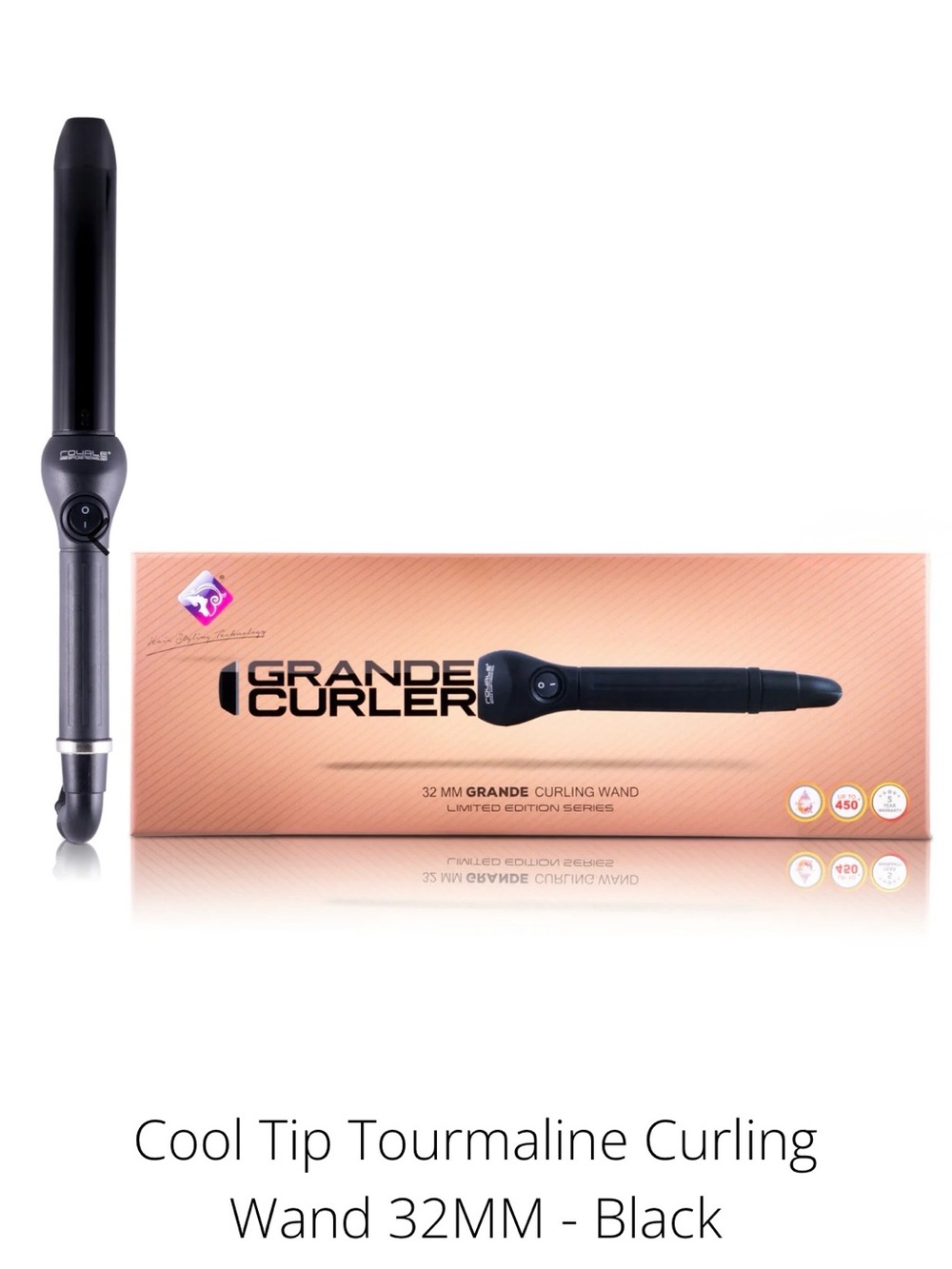 Royale Grande Curler 32mm Cool Tip Tourmaline Curling Wand - Black